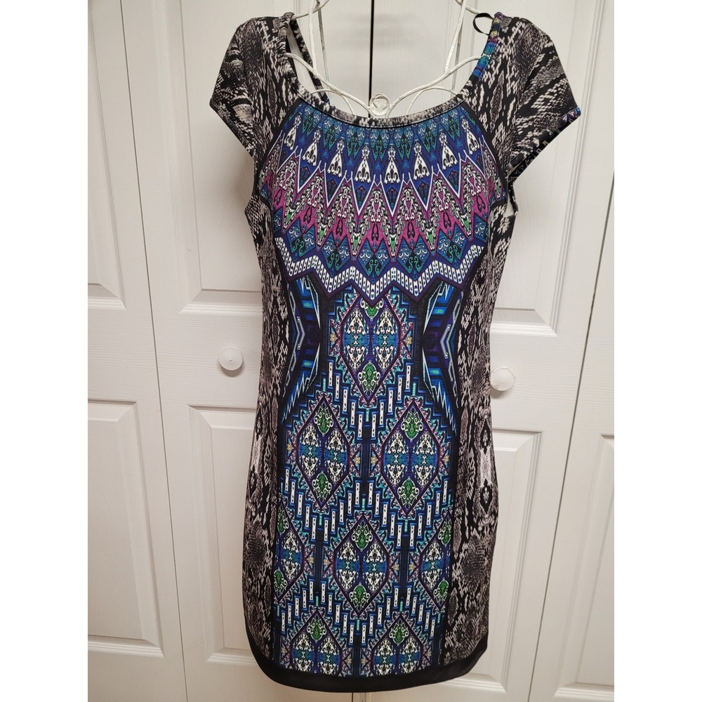 Laundry by Shelli‎ Segal Blue Snakeskin Kalideiscopic Sheath Dress Size L